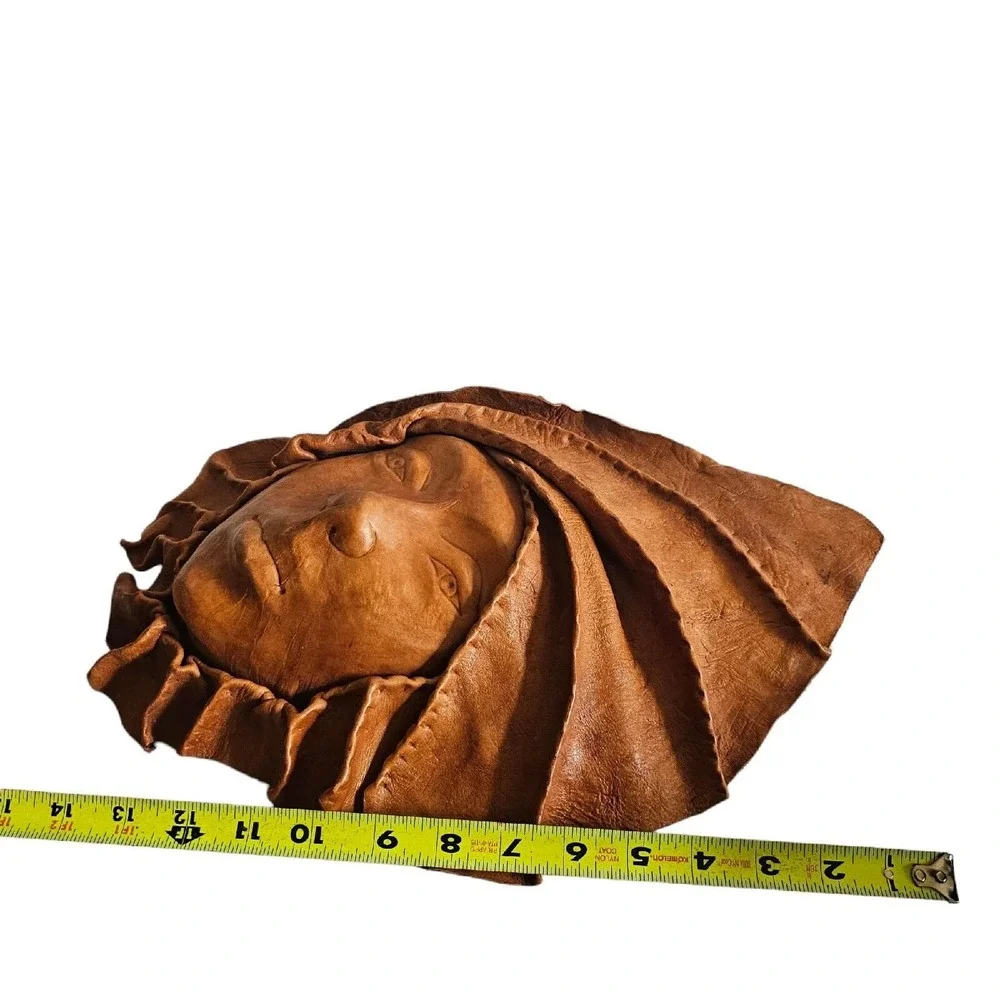 (2) Vintage Sculpture Woman Face Wall Tribal Hanging‎ Mask 3D Leather